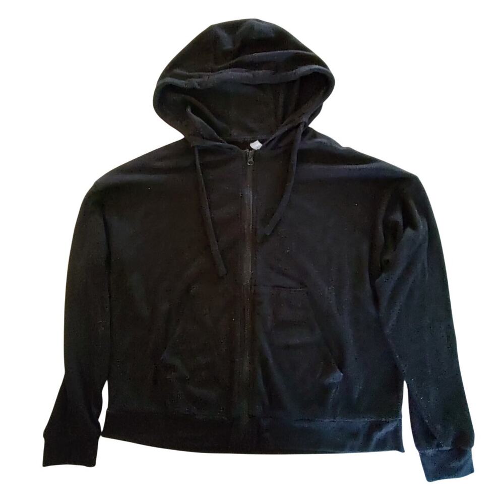 Alo Yoga Women Small Black Knit Hooded Full Zipper Alolux Soho Hooded Sweatshirt
